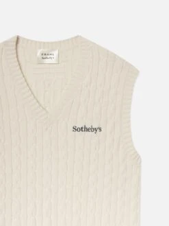 Sotheby's Unisex Cable Sweater Vest -- Cream -Frame Clothing Store ME25KSW020 CREAM DET vest front detail packshot image