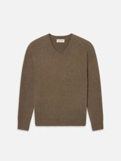 Brushed Cashmere V-neck Sweater -- Light Taupe