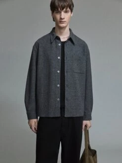 Waffle Textured Shirt -- Heather Grey -Frame Clothing Store SHOT 08 0003 01 JPEG 72 2000X2666 1fb55a78 9941 4f45 9fbd 3d72498facab shirt lookbook image