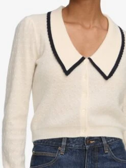 Cashmere Sailor Sweater -- Cream Multi -Frame Clothing Store WF25KSW056 CREM 5489 sweater front detail image