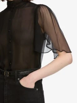 The Flutter Blouse -- Black -Frame Clothing Store WF25WBL001 BLK 12405 top front detail image