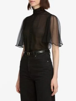 The Flutter Blouse -- Black -Frame Clothing Store WF25WBL001 BLK 12416 top side angle image